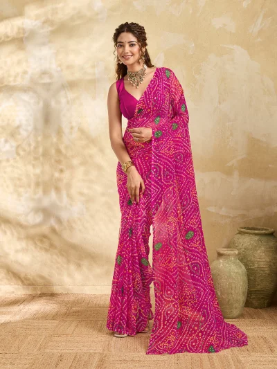 Rajwadi Style Royal Georgette Bandhani Sarees Saree — Maroon