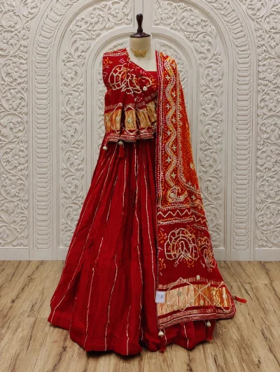 Kcpcpure Gaji Silk Bandhani Lehenga With Lehenga Set — Mustard Yellow