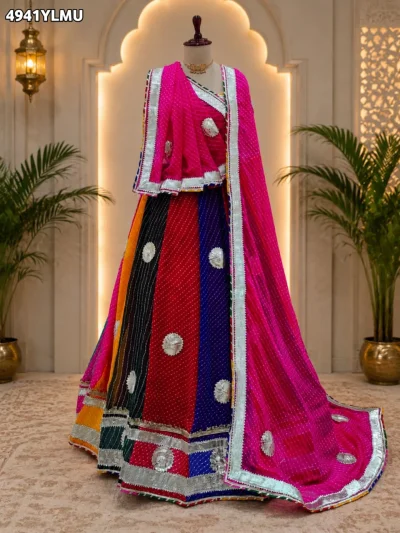 Traditional Leheriya Georgette Lehenga With Gota Lehenga Set — Magenta