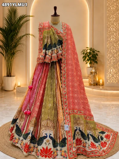 Stylish Crepe Silk Printed Lehenga With Lehenga Set — Mustard Yellow