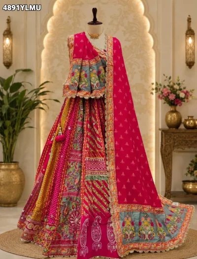 Beautiful Crepe Silk Printed Lehenga For Lehenga Set — Teal