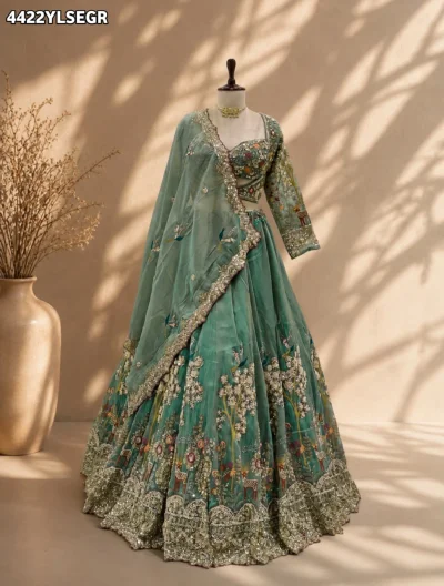 Tissue Silk Designer Lehenga With Heavy Lehenga Set — Peach