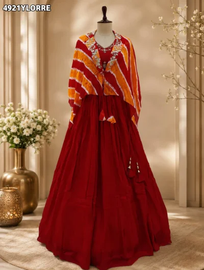 Chinon Silk Indo Western Lehenga With Lehenga Set — Wine