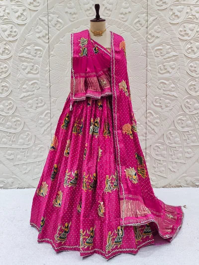 Traditional Gaji Silk Kalamkari Lehenga For Lehenga Set — Beige