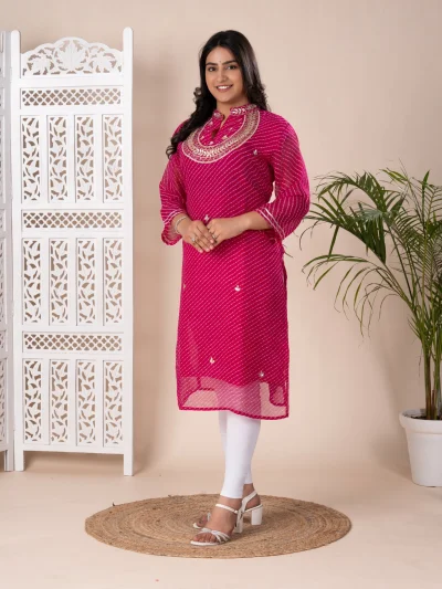New Launch Jaipuri Georgette Leheriya Style Kurti — Emerald Green