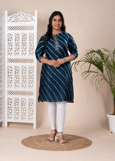 New Special Jaipuri Designer Chinon Lehriya Kurti — Wine