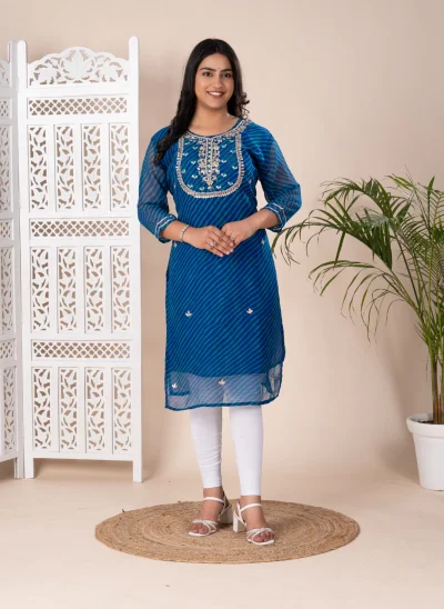 New Arrival Jaipuri Traditional Marwadi Leheriya Kurti — Ivory