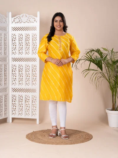New Jaipuri Designer Chinon Lehriya Style Kurti — Emerald Green